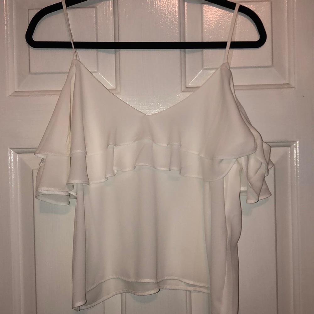 Forever 21 White Off The Shoulder Ruffle Shirt